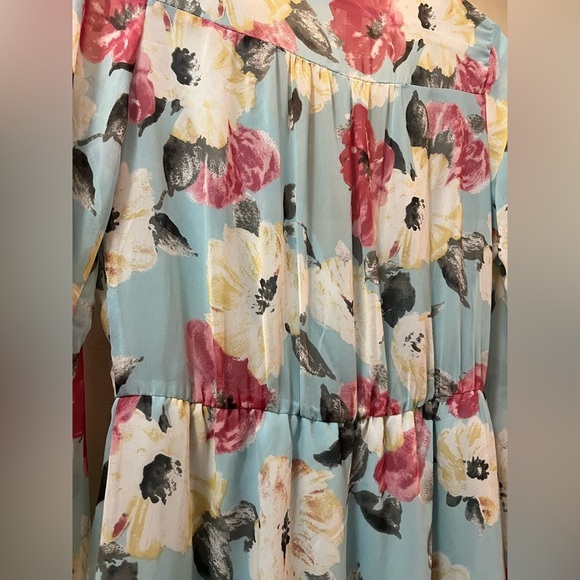 ⚫️ BOGO Peppermint blue floral sheer summer mini dress long sleeve size large - Picture 8 of 9
